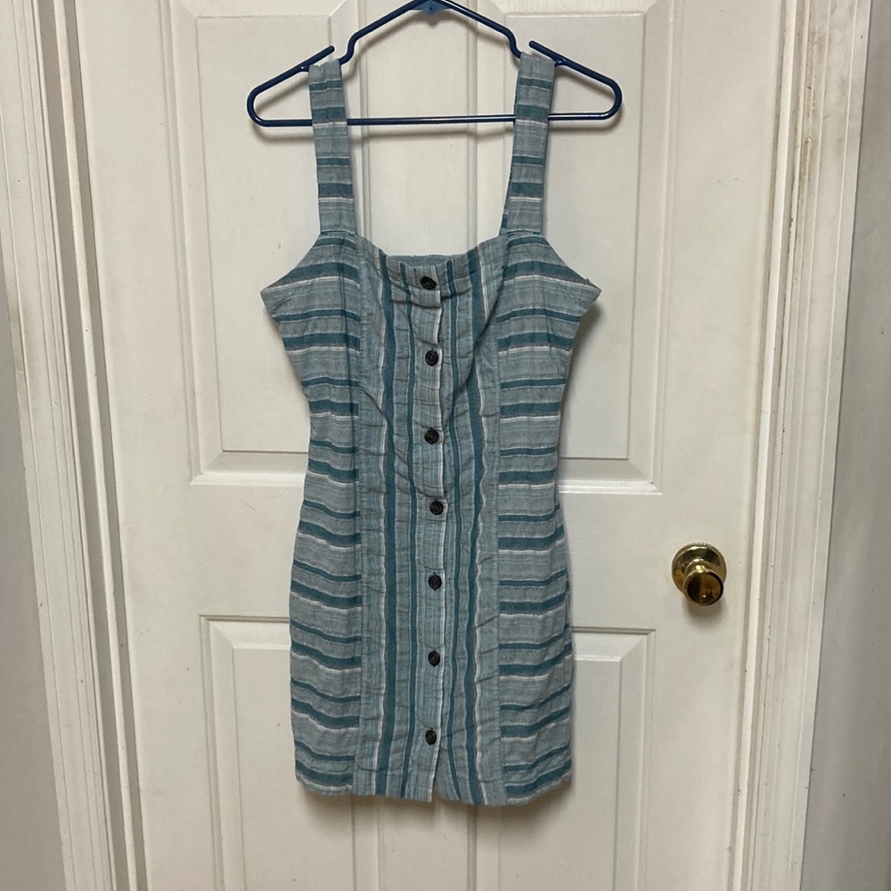 Roxy Striped Blue Button-Down Dress